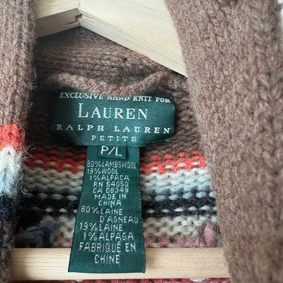 Ralph Lauren Hand Knit Aztec Wool Southwestern Long Cardigan Coat Size P Large - Picture 3 of 8